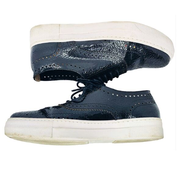 Shellys London Kimmie Black Perforated Leather Oxford Sneakers Shoe EU 37 US 6.5 - Picture 4 of 9